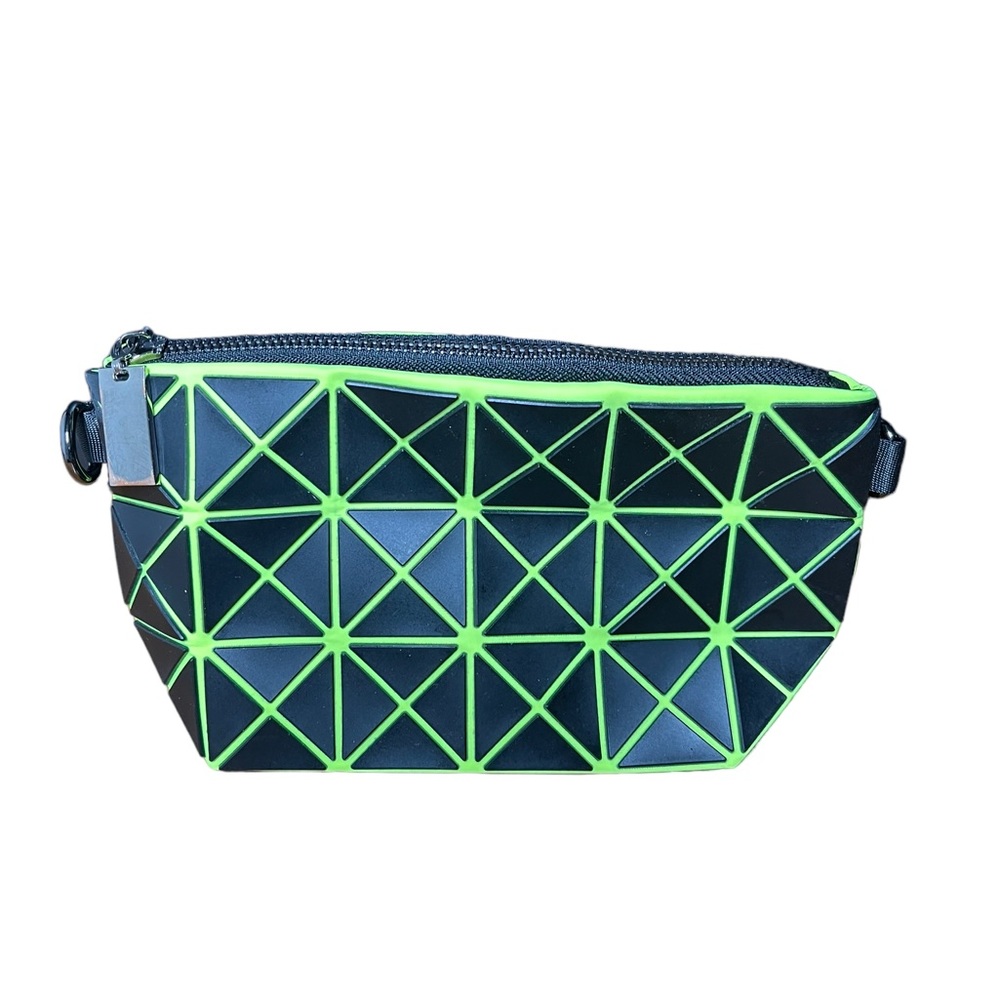 Neon Green Black Geometric Convertible Belt Bag Pouch No Strap